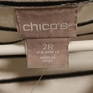 NWT CHICO'S black and white striped short sleeve embroidered blouse Size 2R